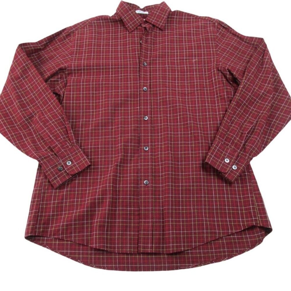J.CREW Dress‎ Shirt Mens Medium Burgundy Plaid Long Sleeve Collared Button Down